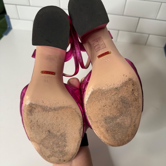 Gucci Pink Metallic Marmont Sandals with Crystal GG – Size 39 - Picture 7 of 10